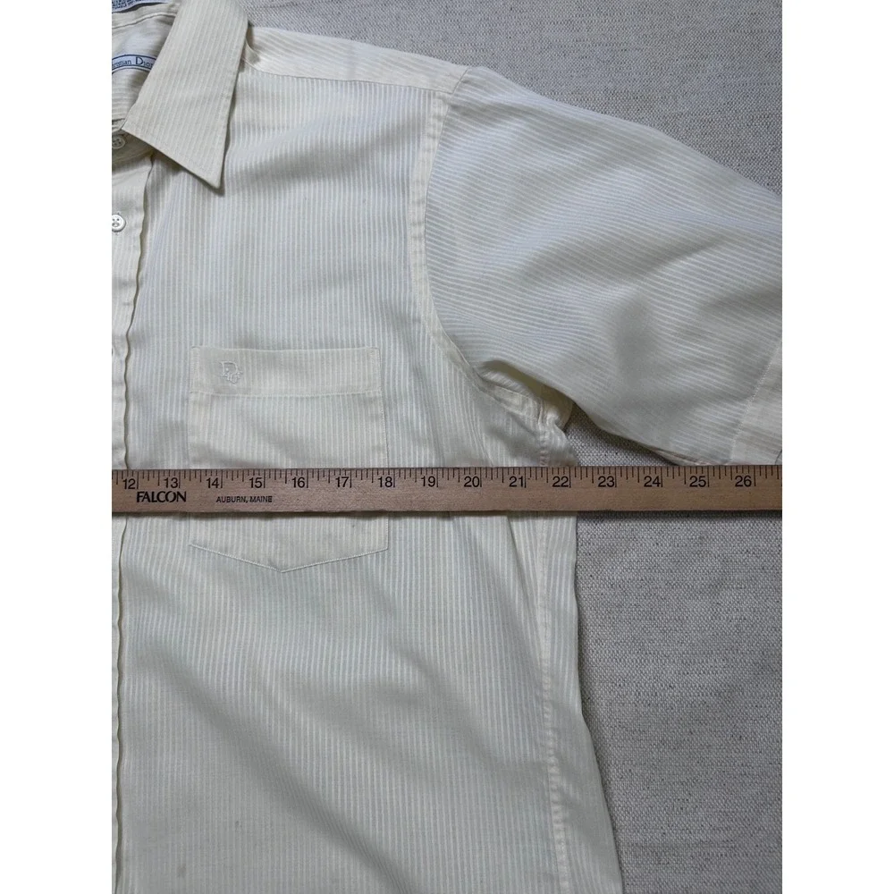 Vintage Christian Dior Plus de Coton Shirt Men L Ivory Short Sleeve Button USA